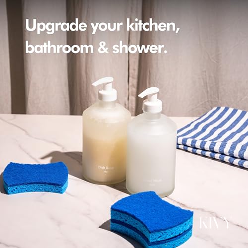 KIVY Glass Soap Dispenser Set 2X 16oz - incl. Waterproof Labels - with Pump - color: Matte White