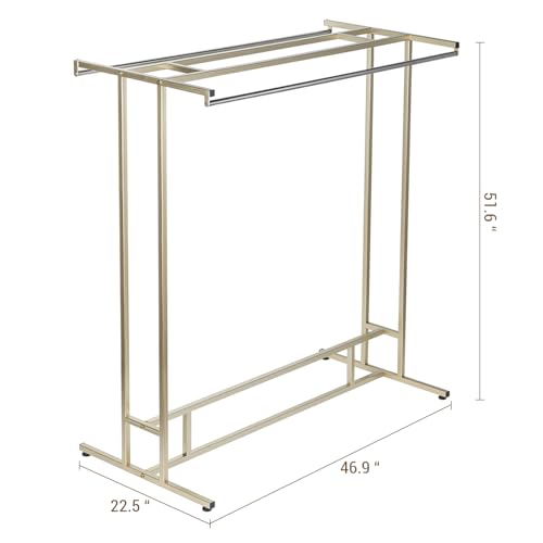 MyGift Brass Garment Rack, Double Rod Clothes Rack with Storage Shelf - color: Brass