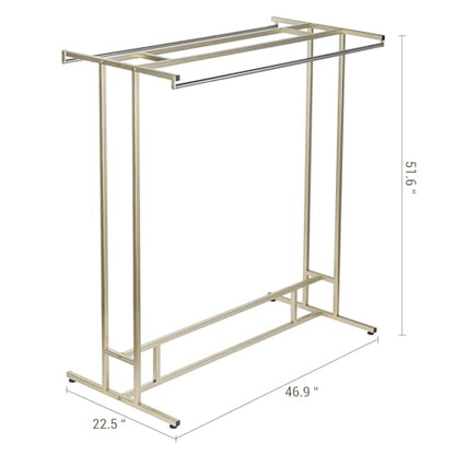 MyGift Brass Garment Rack, Double Rod Clothes Rack with Storage Shelf - color: Brass