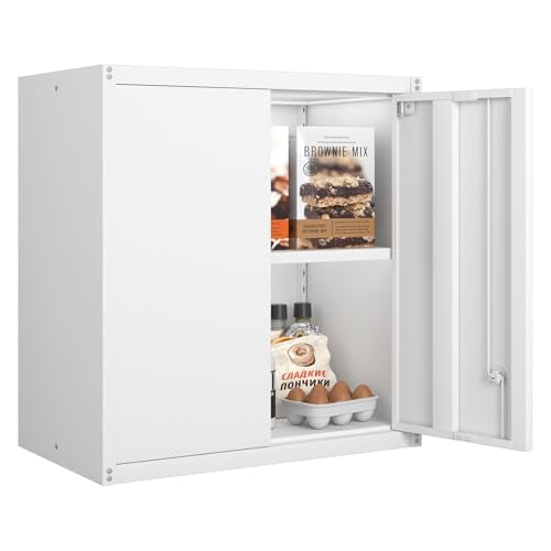 GREATMEET Wall Mounted Storage Cabinet, Metal Garage Cabinet, White - color: White, size: 27.95"H