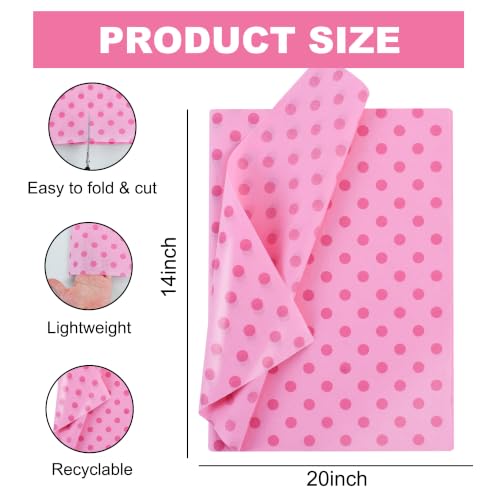 BEISHIDA Pink Tissue Paper Bulk, Polka Dot Wrapping Tissue Paper for Gift Bags, 14 x 20 Inch Gift Wrap for Girls Party Princess Party Baby Birthday DIY Crafts,50 Sheets - color: dot50-hpink
