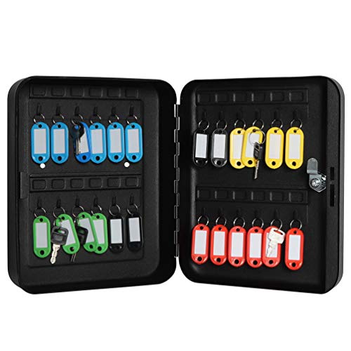Jssmst Lock Keyboxes Wall Mount Security Key Storage Box, Locking Key Cabinet Wall Mount with 24 Key Hooks & Tags Key Labels, 9.84 x 7.87 x 2.95 inches, Black Matt - color: Black Matt, size: M-24 Keys