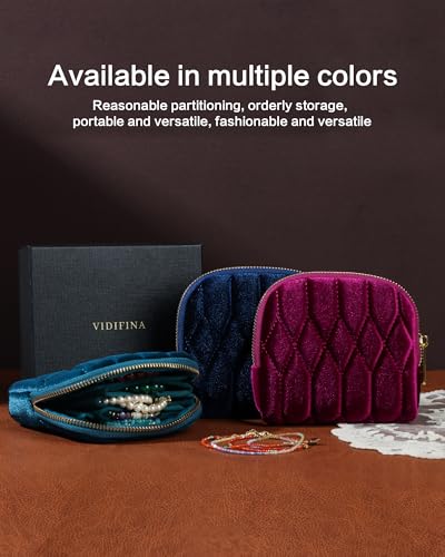 Small Travel Jewelry Case, Velvet Pouch with Zipper Caramel - color: Caramel