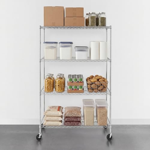 SafeRacks NSF Heavy Duty 4-Tier Steel Wire Rack w/Wheels (24"x48"x72") - color: Silver, size: 24"x48"x72" 4-Tier