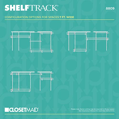 ClosetMaid ShelfTrack Wire Closet Organizer System, Adjustable from 5 to 8 Ft., with Shelves, Clothes Rods, Hardware, Durable Steel, White - color: White, size: 5 to 8 ft