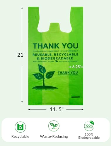 UMT Plastar 100 Count Biodegradable T-Shirt Bags, 11.5 x 6.25 x 21 in