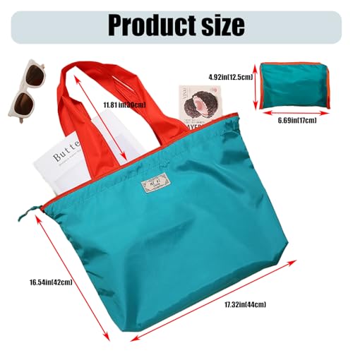 4 PC Foldable Reusable Shopping Bag 210D Nylon Waterproof Travel Grocery Tote with Drawstring Mouth & Reinforced Handle - color: Group 2