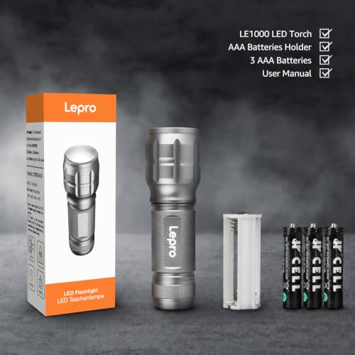 Lepro LED White Light Flashlight, High Lumens Waterproof Adjustable Focus - color: Gray