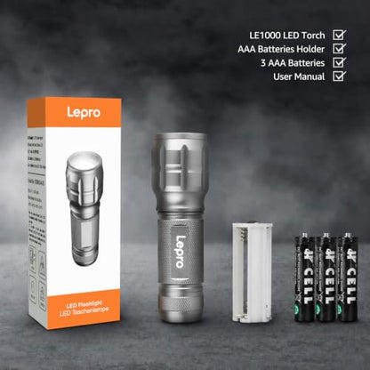 Lepro LED White Light Flashlight, High Lumens Waterproof Adjustable Focus - color: Gray
