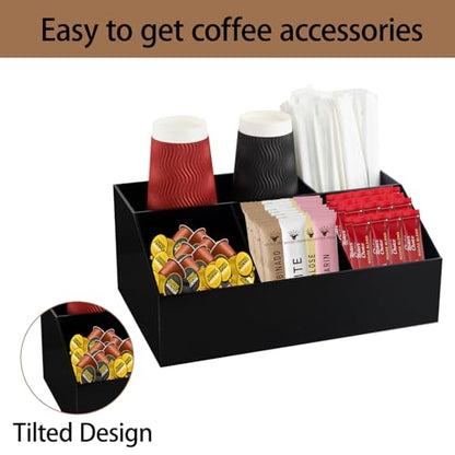 Coffee Tea Station Acrylic Organizer Sugar Tea Drink Packets Holder Black - color: Black