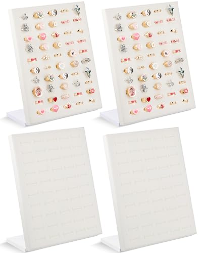 Henoyso 4 Pcs Velvet Ring Display 50 Slots Stand Tray Holder - color: Beige