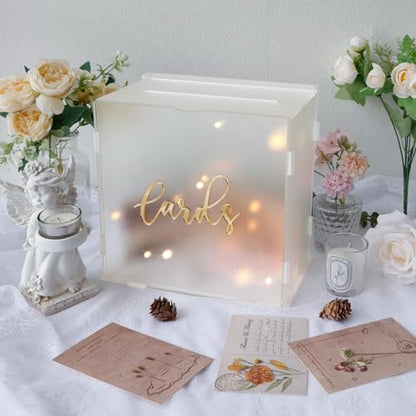 Acrylic Wedding Card Box with String Lights, Frosted Gift Box for Reception - color: Transparent