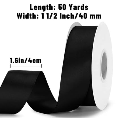 KINGLAKE Double Faced Black Satin Ribbon - 1-1/2 Inch x 50 Yards - color: Black