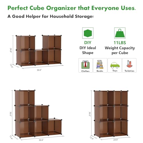 C&AHOME 6-Cube Storage Organizer Cube Shelf Closet Storage Bookcase, Brown - color: Brown