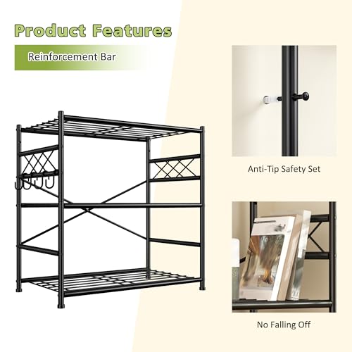 DurayLoly 23.6" W 3-Tier Wire Shelving with Hooks, 300 lbs, for Kitchen - size: 23.6" W x 13.8" D x 30.9" H (3T)