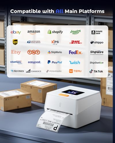 Phomemo Thermal Label Printer with Touchable Screen, 4x6 Bluetooth Shipping Label Printer with Built-in Label Holder, D420D White Thermal Printers for Small Business, Compatible with USPS, Tiktok - color: White