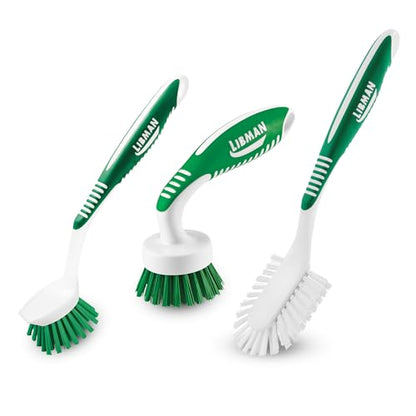 Libman Green & White Cleaning Brush Kit, 3-Piece Set, All-Purpose Brushes for Kitchen, Basins, Sinks, Dishwashers - style: Kitchen Brush Kit
