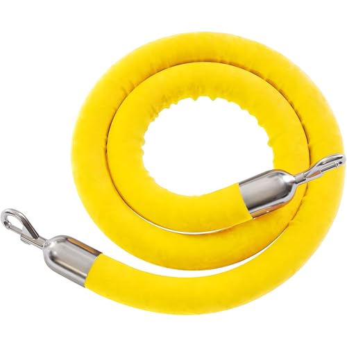 CCW 6 Ft Yellow Velvet Hanging Stanchion Rope, Stainless Steel Snaps - color: Yellow Rope Polished Stainless Steel Snap Ends, size: 6 Foot