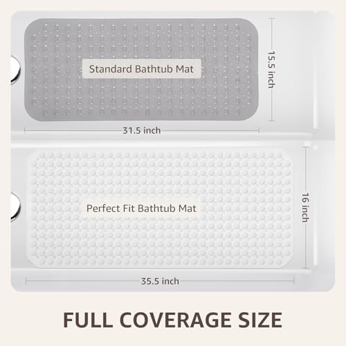 OTHWAY Bath Tub Shower Mat Non Slip, Bathtub Floor Liner Mats for Inside Shower Bathroom, Suction Cups and Drain Holes for Feet Scrubbing, Machine Washable, Soft on Feet, 35x16 Inch, White - color: White