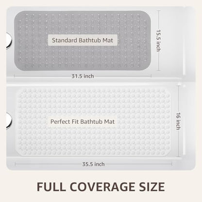 OTHWAY Bath Tub Shower Mat Non Slip, Bathtub Floor Liner Mats for Inside Shower Bathroom, Suction Cups and Drain Holes for Feet Scrubbing, Machine Washable, Soft on Feet, 35x16 Inch, White - color: White