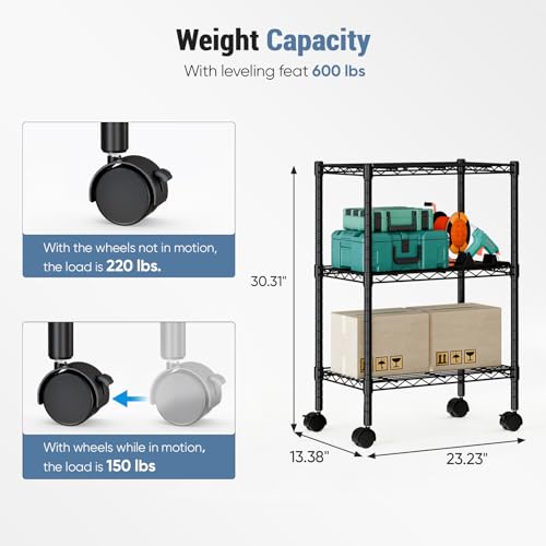 DUMOS 3-Tier Metal Storage Shelves, Shelving Unit, Storage Rack, 23.2" W - size: 3 Tiers-30"H