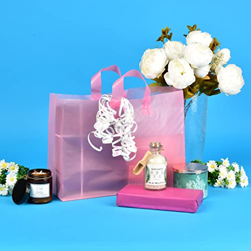 Prime Line Packaging Pink Bags with Handles, Frosted Bags, 16x6x12, 100 Ct