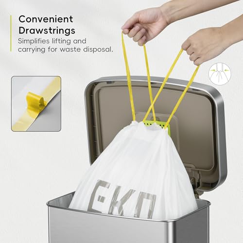 EKO 21 Gallon / 50-90 Liter, 60 Count Drawstring Trash Bags, Extra-Strong Garbage Bags, Fresh Floral Scent with Continuous Odor Control, Easy-Dispense Roll for Kitchen and Household Use, Code G, White - size: 60 Count (Pack of 1), style: 21 Gallon Bags/Co