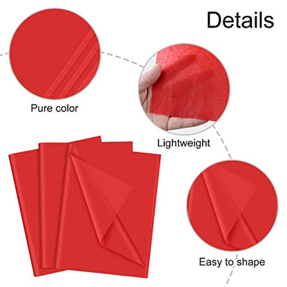NEBURORA 60 Sheets Red Tissue Paper Set Christmas Gift Wrap Paper - color: Red