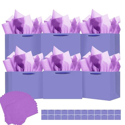 qiqee Gift Bags With Tissue Paper, Violet, Medium 9.6"x7.9"x4.3", 24PCS - color: Violet, size: 24 Count (Pack of 1)