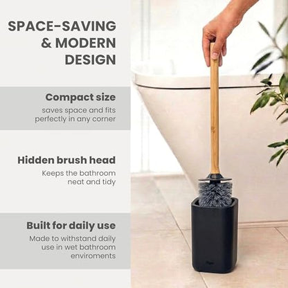 Vigar Zense Toilet Brush and Holder Set, Polyresin Stone, Cool Black - color: Cool Black