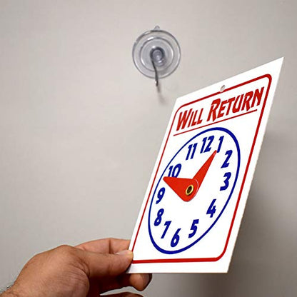 Double Sided "Will Return" Clock and "Open Come in" Sign with Adjustable Clock Hands & Suction Cup, 2 Pack - size: 2 Pack