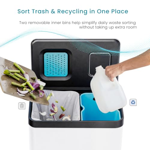 Home Zone Living 19 Gallon Kitchen Trash Can with Dual Compartments - color: White, size: 19 Gallon