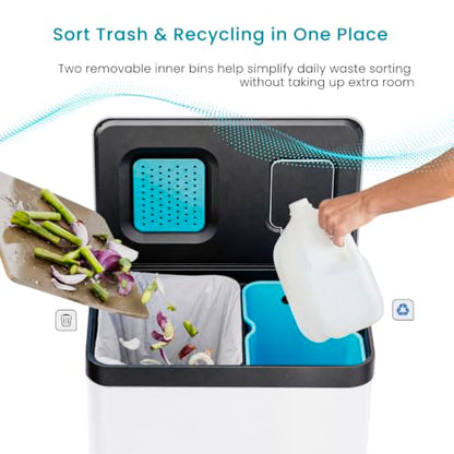 Home Zone Living 19 Gallon Kitchen Trash Can with Dual Compartments - color: White, size: 19 Gallon
