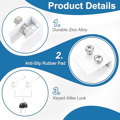 0.5" Luminous Sliding Glass Door Ratchet Lock Fit 0.20-0.39" White - color: White, size: 0.5"