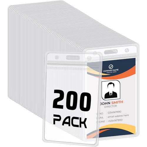 200 Pack Vertical Id Badge Holders, Clear Waterproof PVC, Resealable - size: 200 Pack Vertical Badge Holders