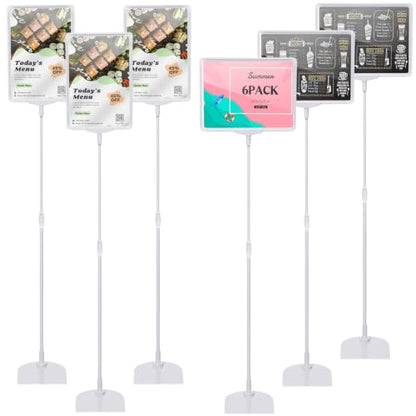 Jutom 6 Pcs Adjustable Pedestal Stand Holder 8.5 x 11 Inch Heavy Duty Aluminum Sign Holder Vertical and Horizontal Sign Poster Stands Floor Standing Display for Advertisement Menu Display (White) - color: White