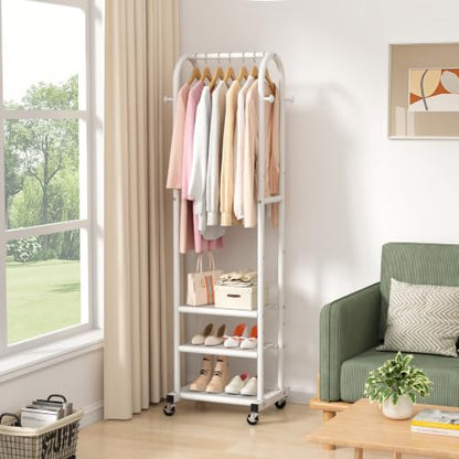 Kaitiemoo Clothing Rack, Mobile Garment Rack with Wheels & 3 Shelves, White - color: White