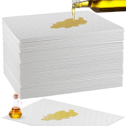 50 Pcs Oil Absorbent Pads, 9.8 x 13 Inch Oil Spill Mat, White