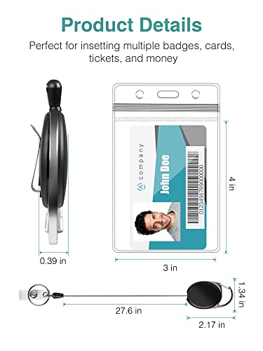 Puroma 10 Retractable Badge Reel Crystal Vertical Badge Holder Lanyards