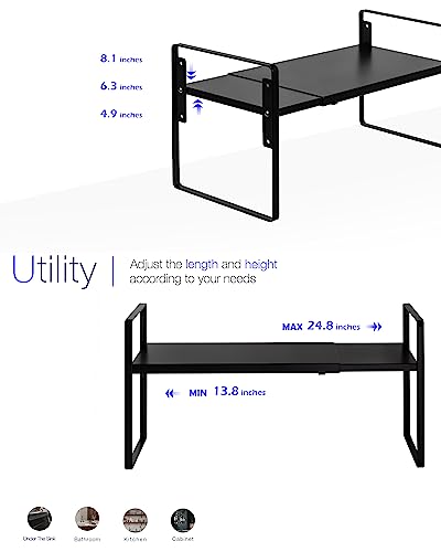 Nxconsu Cabinet Shelf Riser, Adjustable Cabinet Organizer, 8.6" Deep Black - color: Black, size: 8.6’’D * 13.8-24.8’’W * 9.7’’H