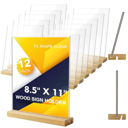 Comix 8.5x11 Inch Acrylic Sign Holder with Wood Base, 12 Pack Flyer Holder - size: 12 Pack 8.5x11 inches (T/L)