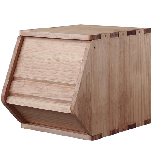 Stackable Solid Wood Storage Chests, Modular Bins with Lids,11.75"W - size: 15.25"D x 11.75"W x 12.25"H