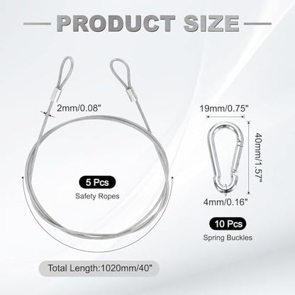 PATIKIL 40" Safety Cable Lock Security Wire Ropes w 10 Spring Buckle 5Pcs - color: Clear, size: 40 Inch