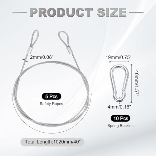 PATIKIL 40" Safety Cable Lock Security Wire Ropes w 10 Spring Buckle 5Pcs - color: Clear, size: 40 Inch