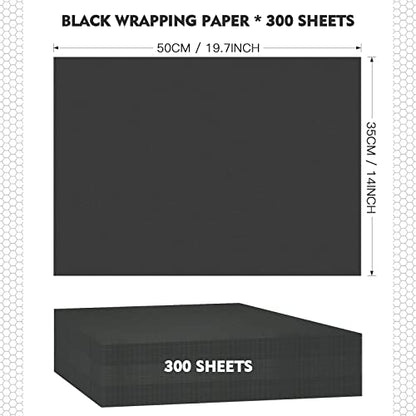 Fuutreo 300 Sheet Kraft Tissue Paper Bulk 14x20'' Wrapping, Black - color: Black
