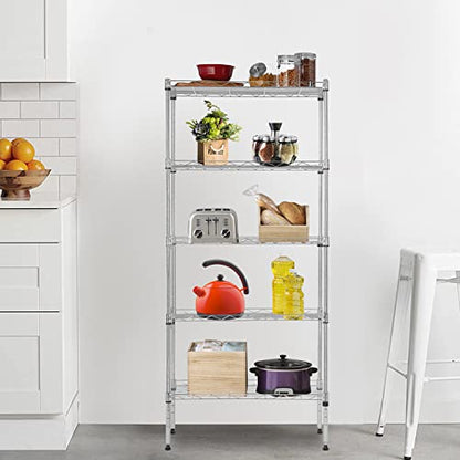 BestOffice | 5-Tier Wire Shelf with Wheels | 21.5" x 11.6" x 47.6" | Chrome - color: Chrome, size: 21.5L x 11.6W x 47.6H