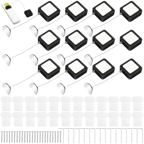 Mimorou 12 Pcs 6.5 ft Retractable Security Cable Lock with Double Sided Adhesive and Screws TV Remote Control Tether Cord Leash Anti Lost Rope Security Lanyard Lock for TV Tablets Showroom