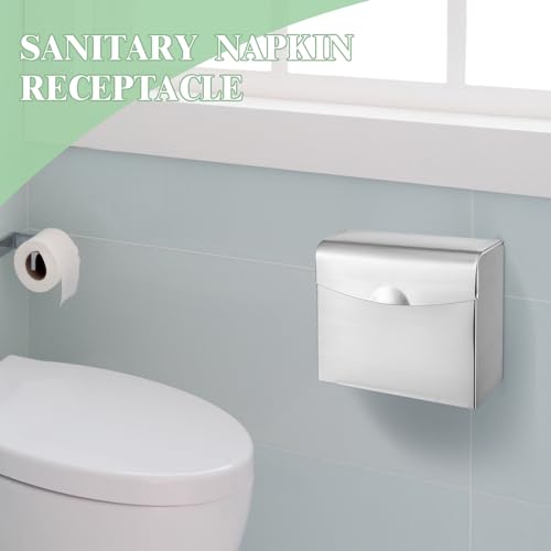 Tioncy 8 Pcs Sanitary Napkin Disposal Receptacle Wall Mount, Silvery White
