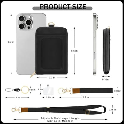 ID Badge Holder with Lightweight Lanyard Wallet, RFID Blocking Card Holder with Zipper Pocket, Adjustable Neck and Wrist Straps for Id Cards, Cash, Coins, Teachers, Black - color: Black
