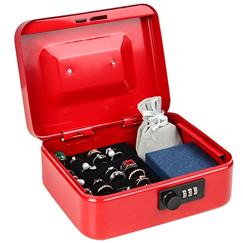 Cash Box with Money Tray, Parrency Medium Money Box with Combination Lock, 7 4/5" x 6 4/5" x 3 3/5", Red - color: Combo Red, size: Medium（7.87")